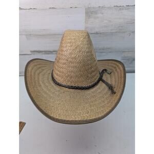Straw Cowboy Hat Western Braided Band Wide Brim Country Festival Mens‎ Large Tan